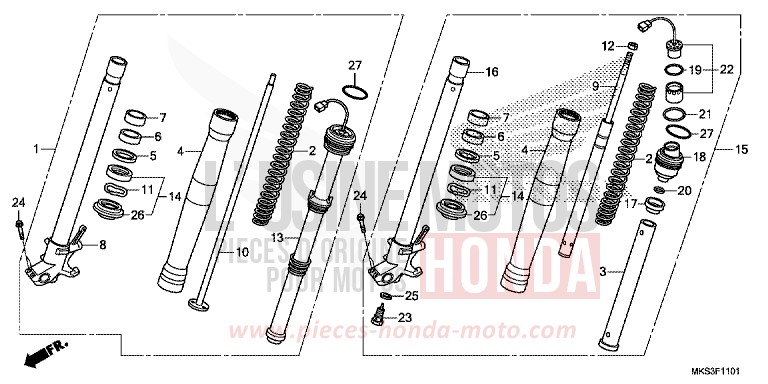 FRONT FORK (CRF110A4/AL4/D4/DL4) for CRF1100A PEARL GLARE WHITE (NHB53H) from 2020