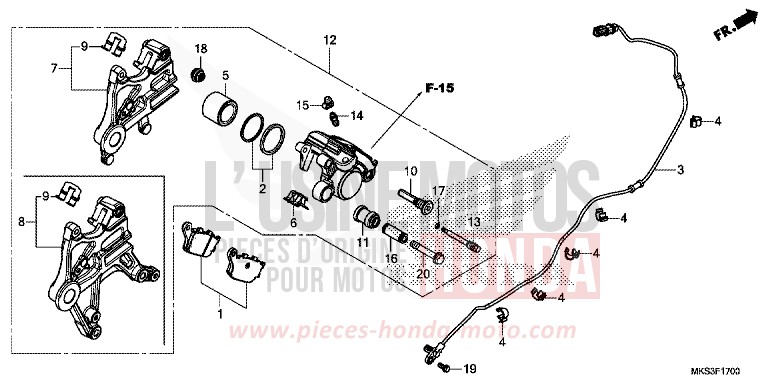 REAR BRAKE CALIPER for CRF1100A PEARL GLARE WHITE (NHB53H) from 2020