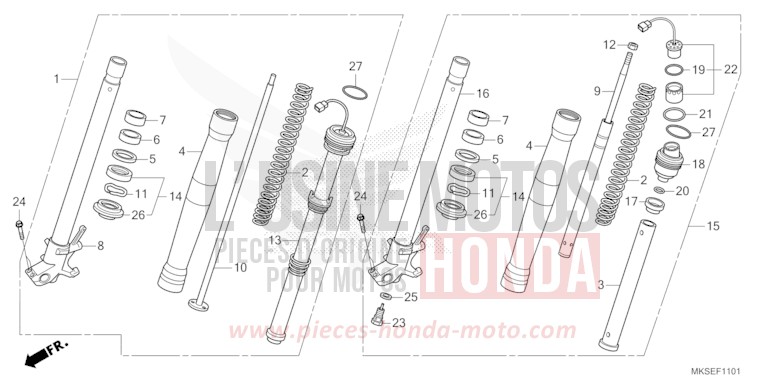 FRONT FORK (2) for CRF1100A PEARL GLARE WHITE (NHB53H) from 2021
