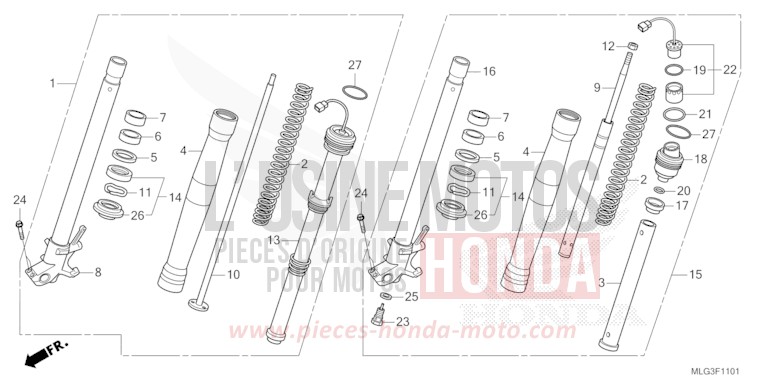 FRONT FORK (2) for CRF1100A MAT BALLISTIC BLACK METALLIC (NHA86) from 2022