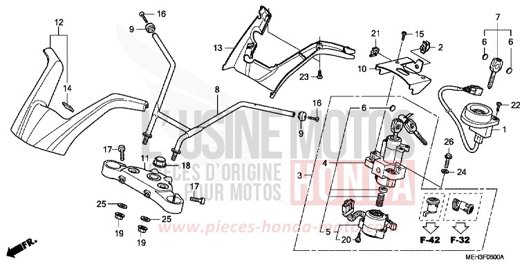 HANDLE PIPE/TOP BRIDGE for DN-01 GRAPHITE BLACK (NHB01) from 2008