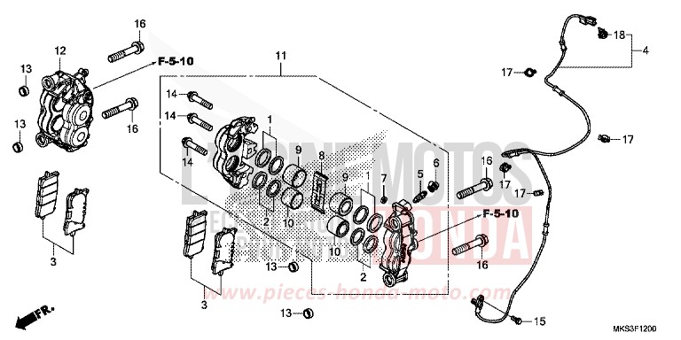 FRONT BRAKE CALIPER for CRF1100A GRAND PRIX RED (R380B) from 2020