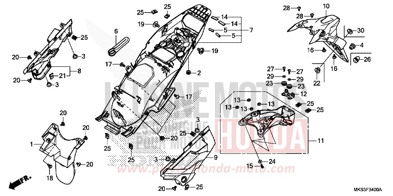 REAR FENDER (CRF1100A/AL/D/DL) for CRF1100A GRAND PRIX RED (R380B) from 2020