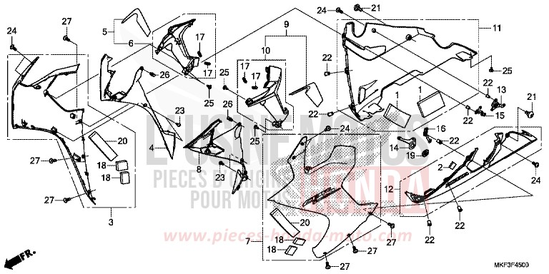 MIDDLE COWL for CBR1000SP VICTORY RED (R334X) from 2017