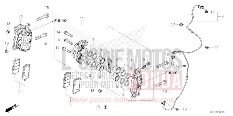 FRONT BRAKE CALIPER for CRF1100A GRAND PRIX RED (R380B) from 2022