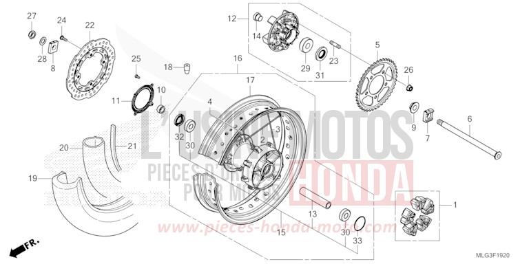 REAR WHEEL (1) for CRF1100A GRAND PRIX RED (R380B) from 2022