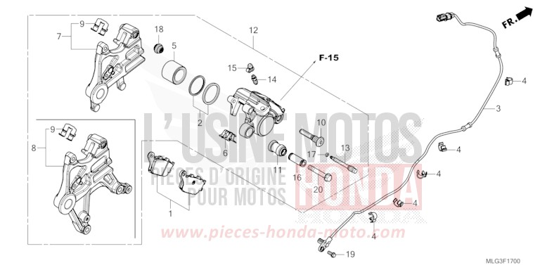 REAR BRAKE CALIPER for CRF1100A MAT BALLISTIC BLACK METALLIC (NHA86) from 2022
