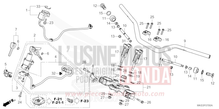 HANDLE PIPE/TOP BRIDGE for CRF1100D PEARL GLARE WHITE (NHB53H) from 2020