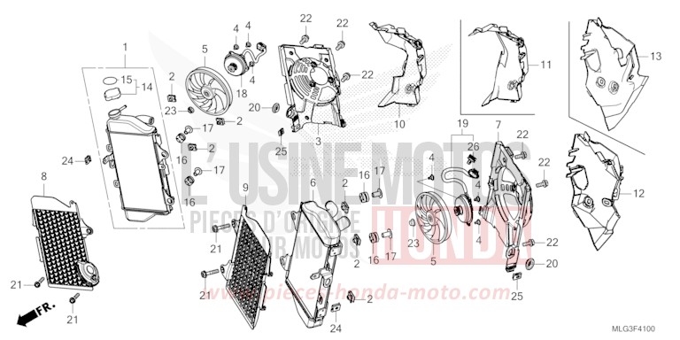 RADIATOR for CRF1100D MAT BALLISTIC BLACK METALLIC (NHA86) from 2022