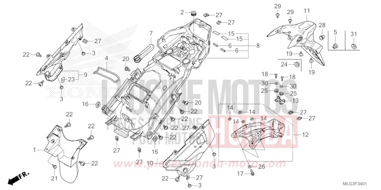 REAR FENDER (CRF1100A2/A4/AL2/AL4/D2/D4/DL2/DL4) for CRF1100D MAT BALLISTIC BLACK METALLIC (NHA86) from 2022