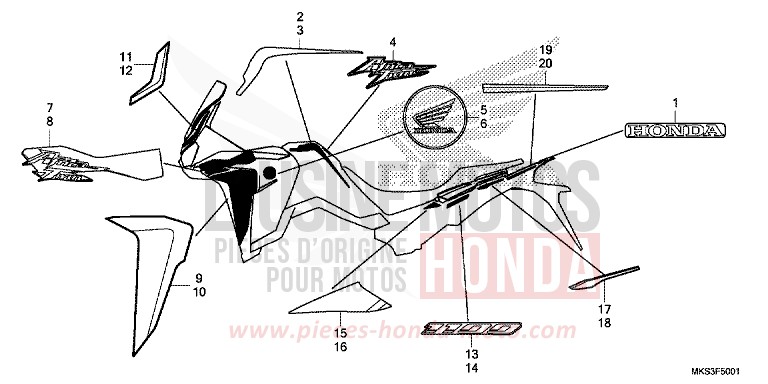 MARCA/STRISCIA (2) per CRF1100D GRAND PRIX RED (R380B) del 2020