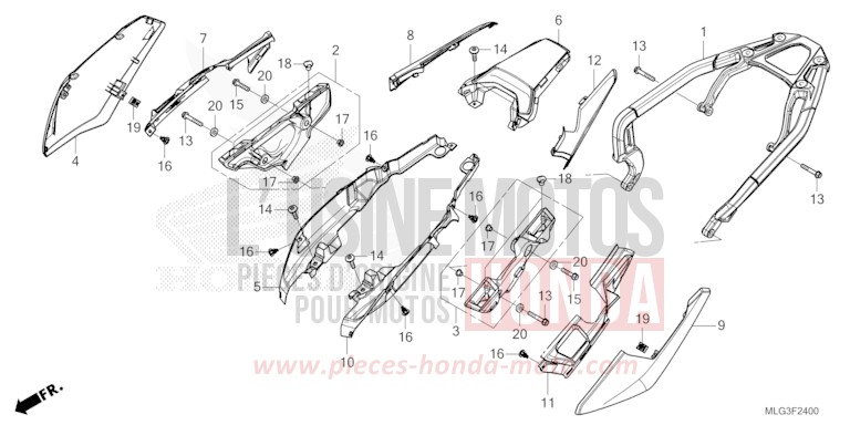 SIDE COVER/REAR CARRIER (1) for CRF1100D GRAND PRIX RED (R380B) from 2022