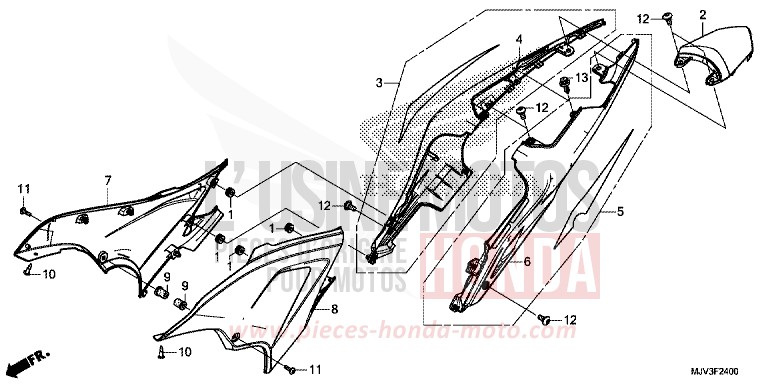 SIDE COVER/REAR COWL for CBR500R MILLENNIUM RED (R263) from 2015