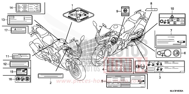 ETICHETTA DI AVVERTIMENTO per CBR500R MILLENNIUM RED (R263) del 2015