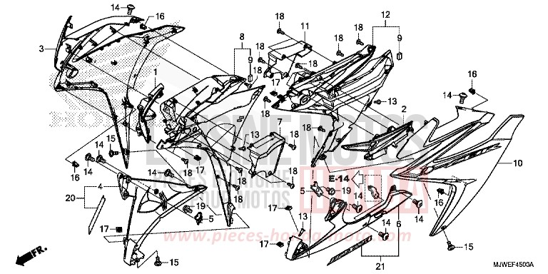 MIDDLE COWL for CBR500R PEARL METALLOID WHITE (NHA96) from 2016