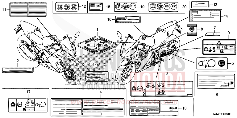 CAUTION LABEL for CBR500R GRAPHITE BLACK (NHB01) from 2017