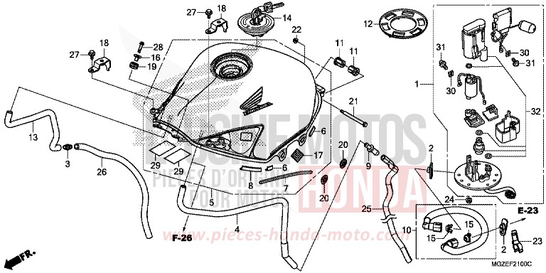 FUEL TANK/FUEL PUMP for CB500F ROSS WHITE (NH196K) from 2015