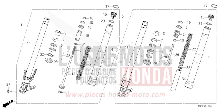 FRONT FORK (CBR500RAN/P) for CBR500R MAT GUNPOWDER BLACK METALLIC (NH436) from 2022