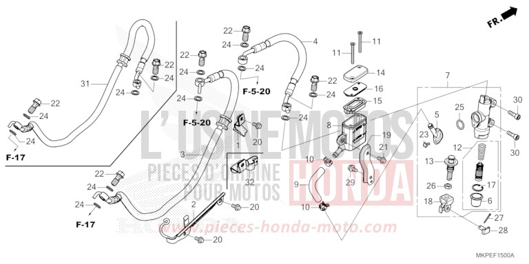 REAR BRAKE MASTER CYLINDER for CB500F GRAND PRIX RED (R380) from 2022