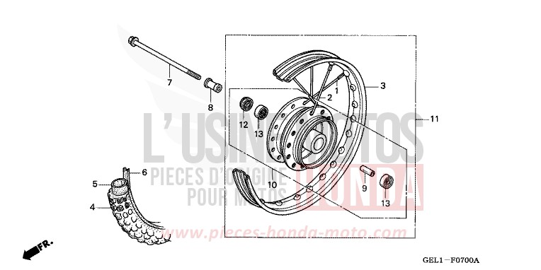 FRONT WHEEL for XR50R FIGHTING RED (R134) from 2002