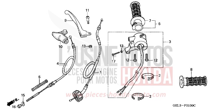 HANDLE LEVER/SWITCH/CABLE for XR50R FIGHTING RED (R134) from 2003