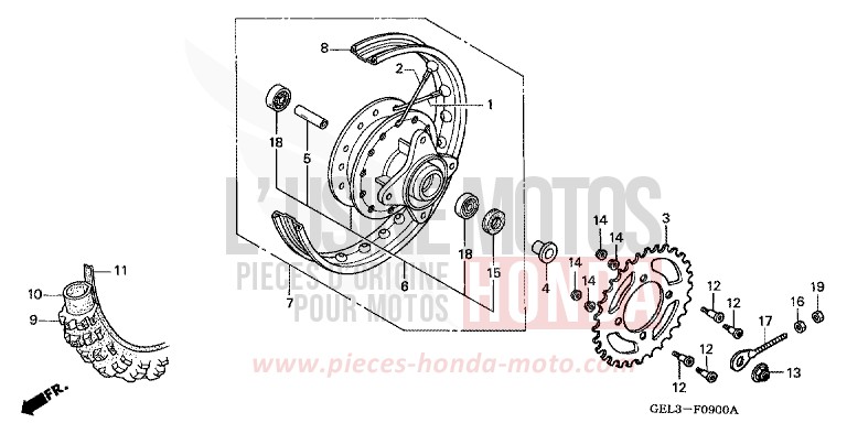 REAR WHEEL for XR50R FIGHTING RED (R134) from 2003
