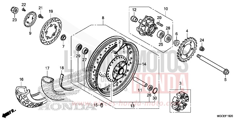 REAR WHEEL (SPOKE) for CB1100 CANDY ALIZARIN RED (R345) from 2014