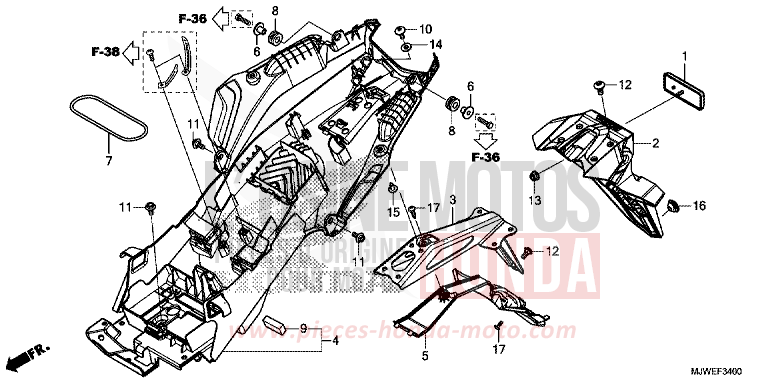 REAR FENDER for CBR500R PEARL METALLOID WHITE (NHA96) from 2017