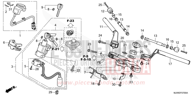 HANDLE PIPE/TOP BRIDGE for CBR500R GRAND PRIX RED (R380) from 2018