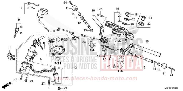 HANDLE PIPE/TOP BRIDGE for CBR500R GRAND PRIX RED (R380) from 2019