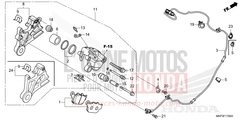 REAR BRAKE CALIPER for CBR500R GRAND PRIX RED (R380) from 2021