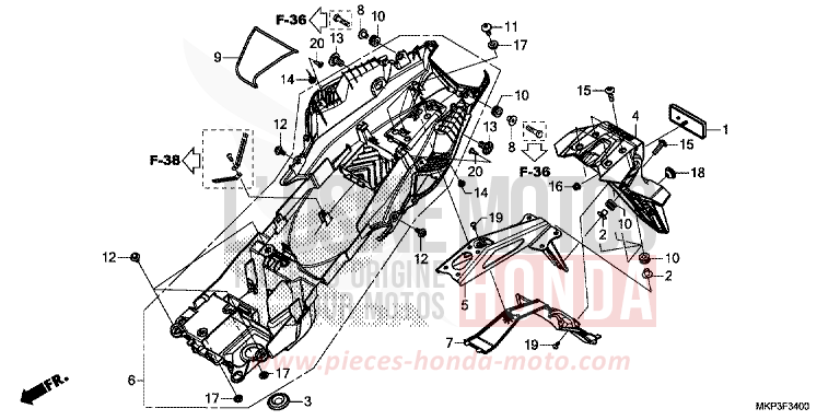 REAR FENDER for CBR500R GRAND PRIX RED (R380) from 2021