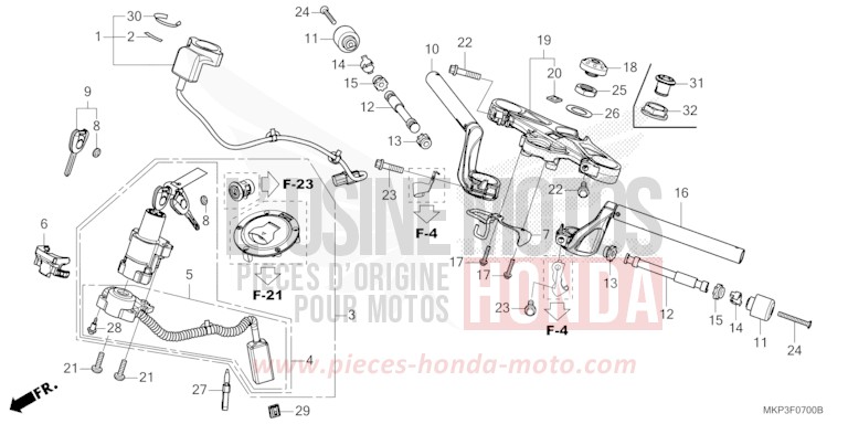 HANDLE PIPE/TOP BRIDGE for CBR500R GRAND PRIX RED (R380) from 2022