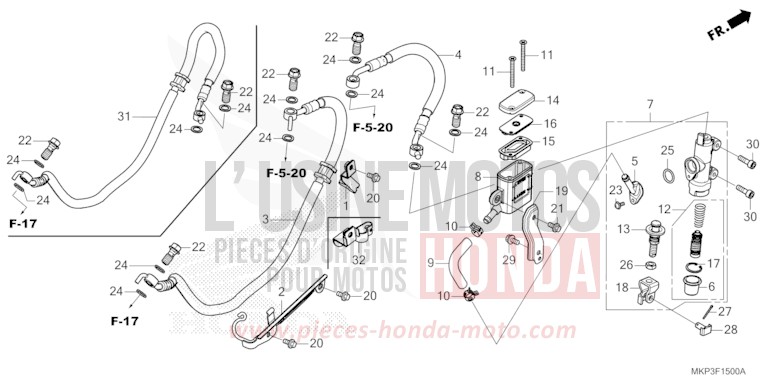 REAR BRAKE MASTER CYLINDER for CBR500R GRAND PRIX RED (R380) from 2022