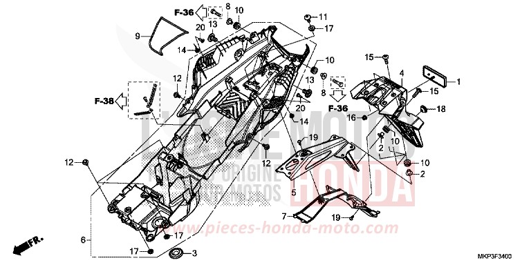 REAR FENDER for CBR500R MAT GUNPOWDER BLACK METALLIC (NH436) from 2022