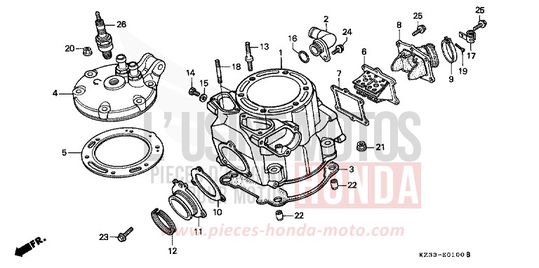 ZYLINDER/ ZYLINDERKOPF for CR250R SHASTA WHITE (NH138) from 1990