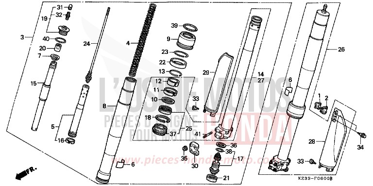 FRONT FORK for CR250R SHASTA WHITE (NH138) from 1990