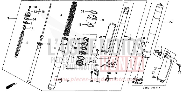 FRONT FORK for CR250R SHASTA WHITE (NH138) from 1991