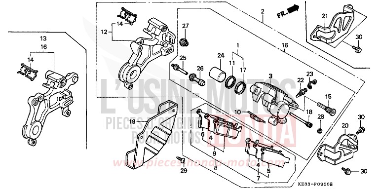 HINTERRAD-BREMSSATTEL for CR250R SHASTA WHITE (NH138) from 1993