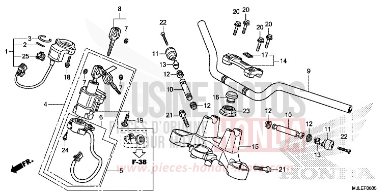 HANDLE PIPE/TOP BRIDGE for NC750S MAT PEARL GLARE WHITE (NHB54) from 2014