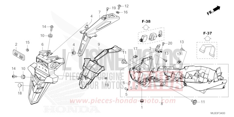 GARDE-BOUE ARRIERE for CB750A GRAPHITE BLACK (NHB01) from 2023