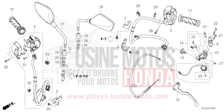 CONTACTEUR DE POIGNEE/POIGNEE/CABLE/MIROIR for CB750A MAT GOLDFINCH YELLOW (Y242) from 2023