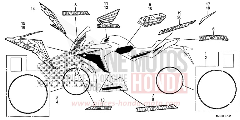 MARCHIO (3) per CBR650F MAT GUNPOWDER BLACK METALLIC (NH436X) del 2016