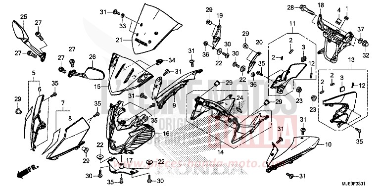 UPPER COWL (2) for CBR650F MILLENNIUM RED (R263) from 2017