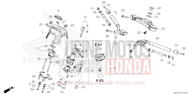HANDLE PIPE/TOP BRIDGE for CBR650R GRAND PRIX RED (R380) from 2019
