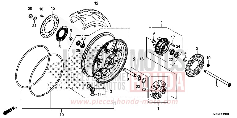 REAR WHEEL for CBR650R GRAND PRIX RED (R380) from 2019
