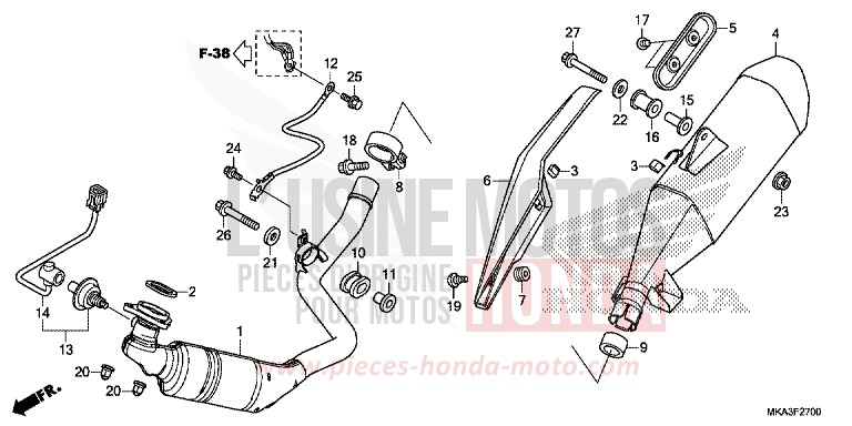 EXHAUST MUFFLER for NC750X MAT PEARL GLARE WHITE (NHB54) from 2016