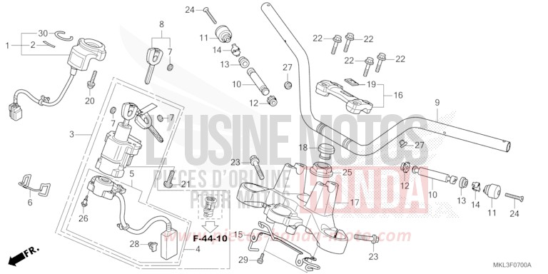 HANDLE PIPE/TOP BRIDGE for NC750X GRAPHITE BLACK (NHB01) from 2020