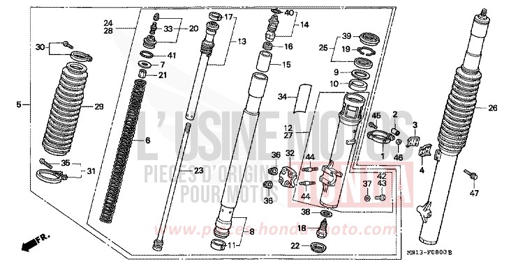 FRONT FORK for XR600R SHASTA WHITE (NH138H) from 1994
