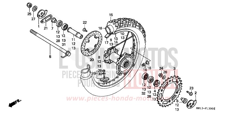 REAR WHEEL for XR600R SHASTA WHITE (NH138H) from 1995